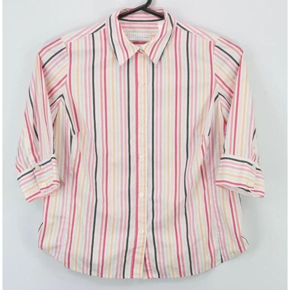 First Issue By Liz Claiborne Women’s Button Up LS Shirt sz 2 Multicolor Striped - Picture 1 of 4